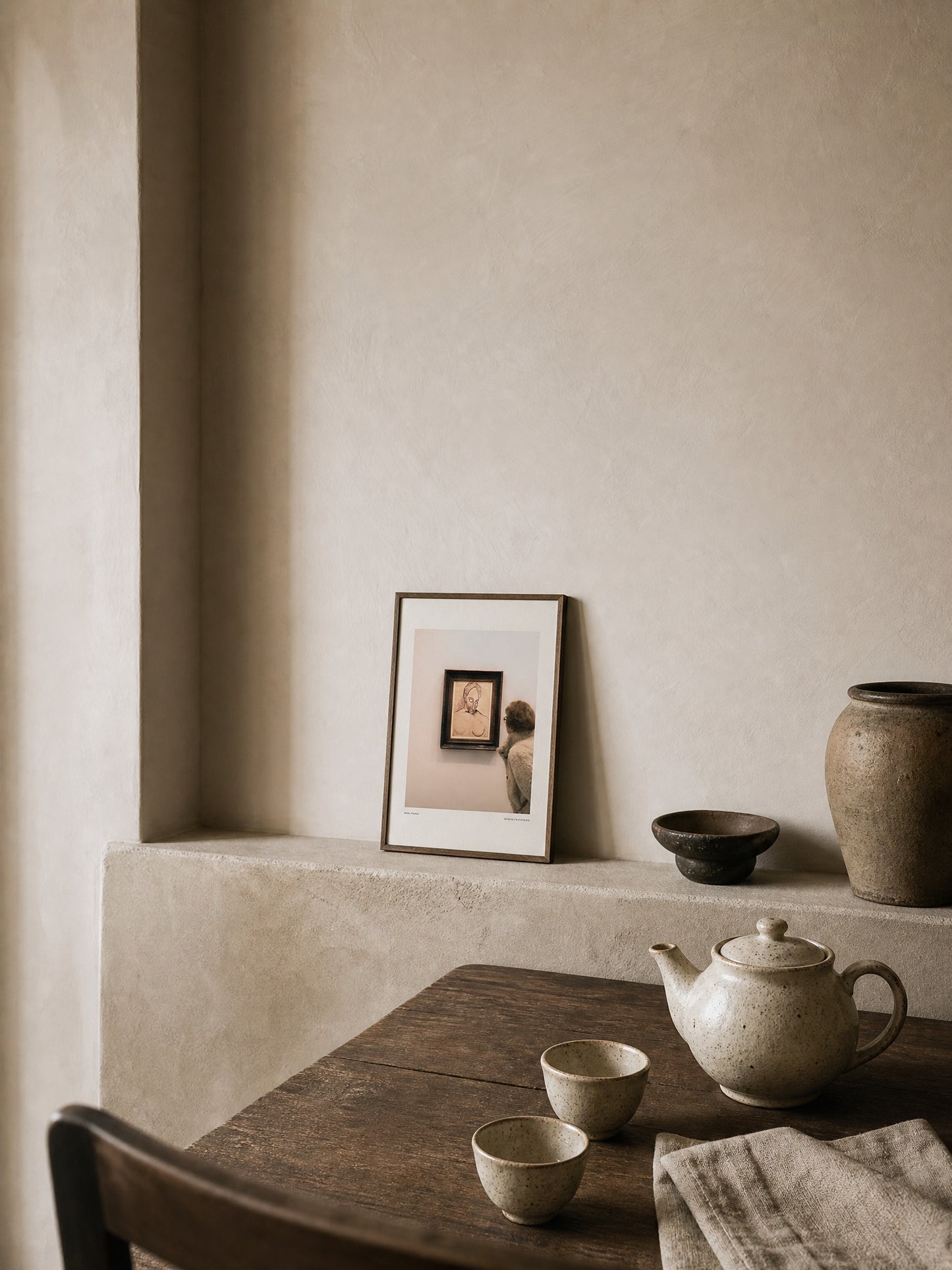Tu As Vu by Studio Halcyon — A4 print leaning on a kitchen breakfast ledge