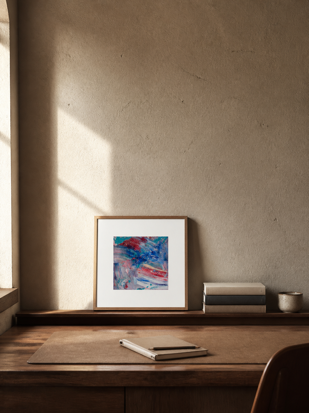 Symbiotic Relationship I, Small Square 30x30cm, framed print on a desk ledge for scale