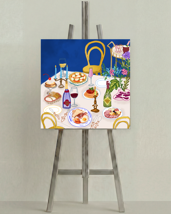 Al Dente by Aanya Kaur Benipal, open edition print on an easel