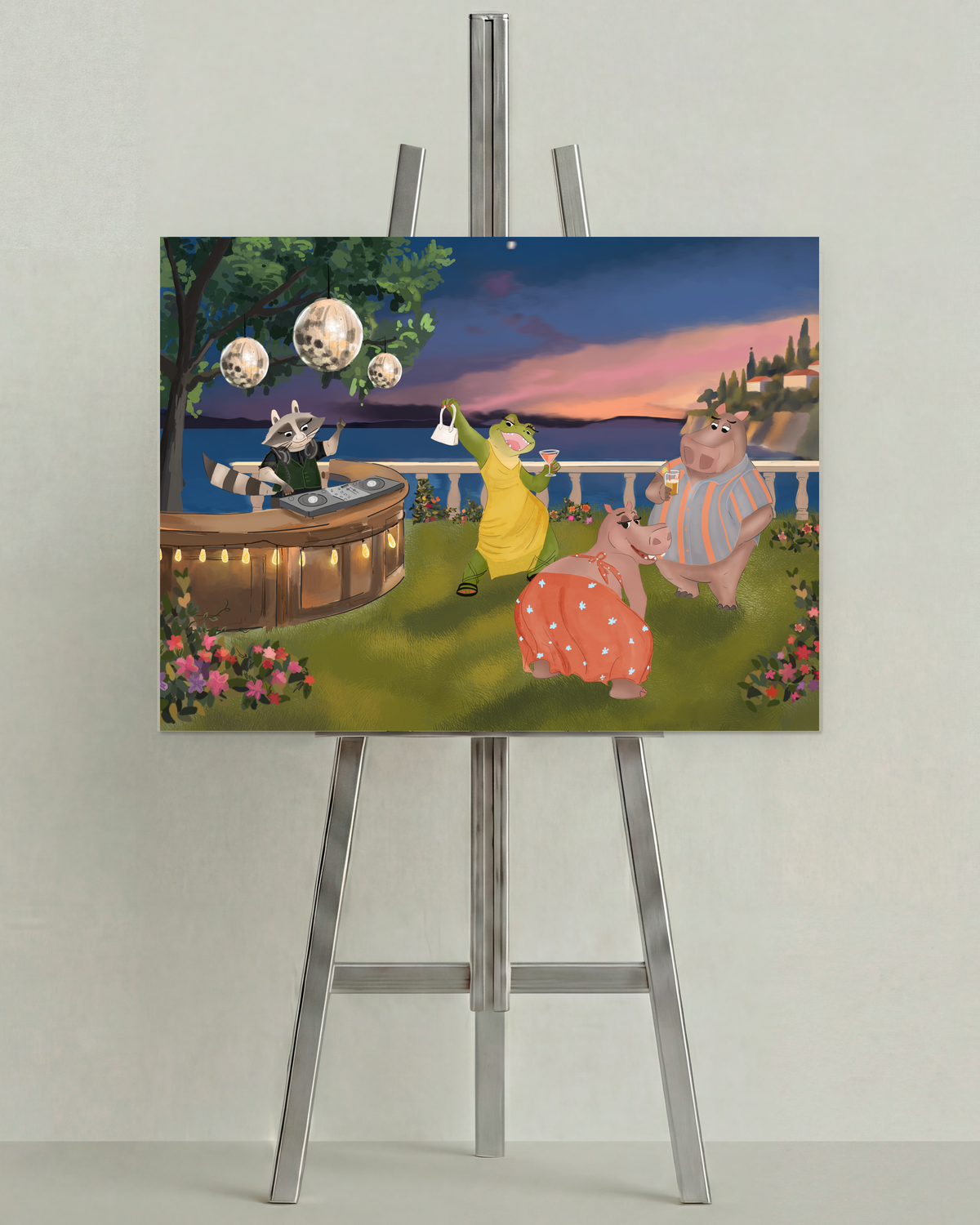 Al Fresco by Aanya Kaur Benipal & Christina Liu, open edition print on an easel