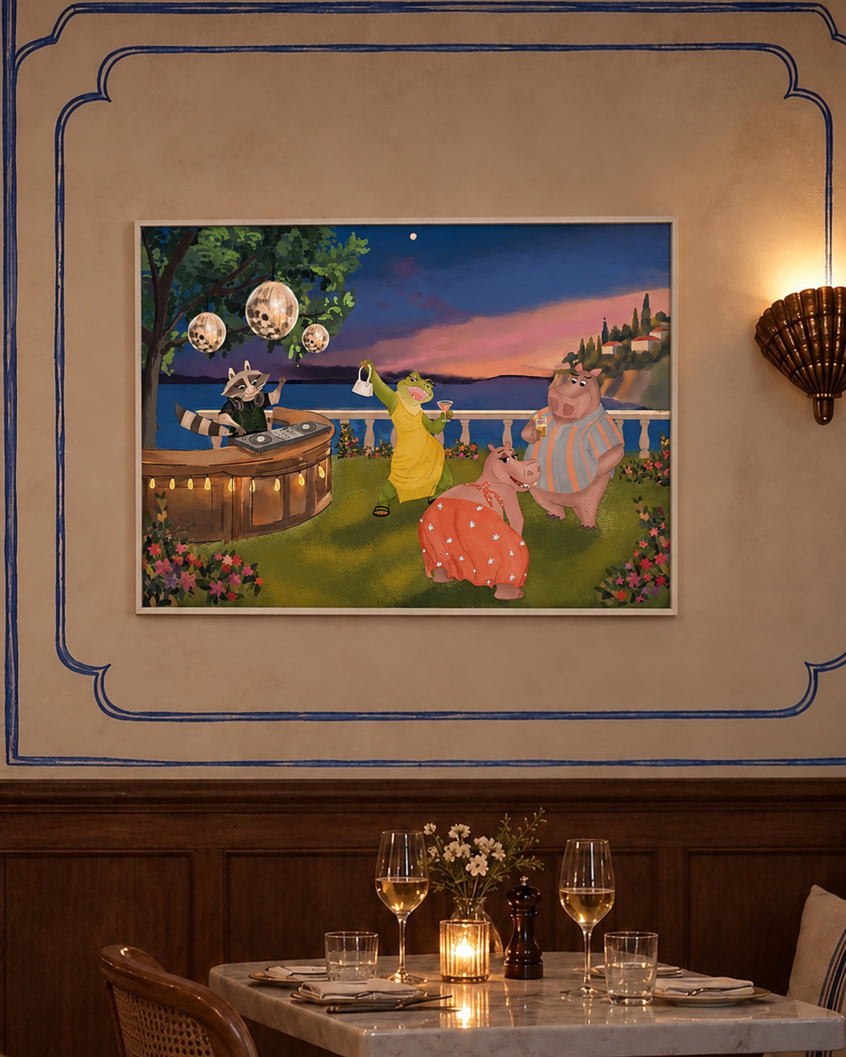 Al Fresco by Aanya Kaur Benipal & Christina Liu, framed print styled in an interior