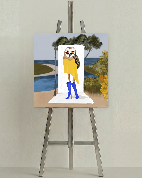 Dressed To The Nines by Aanya Kaur Benipal & Christina Liu, open edition print on an easel
