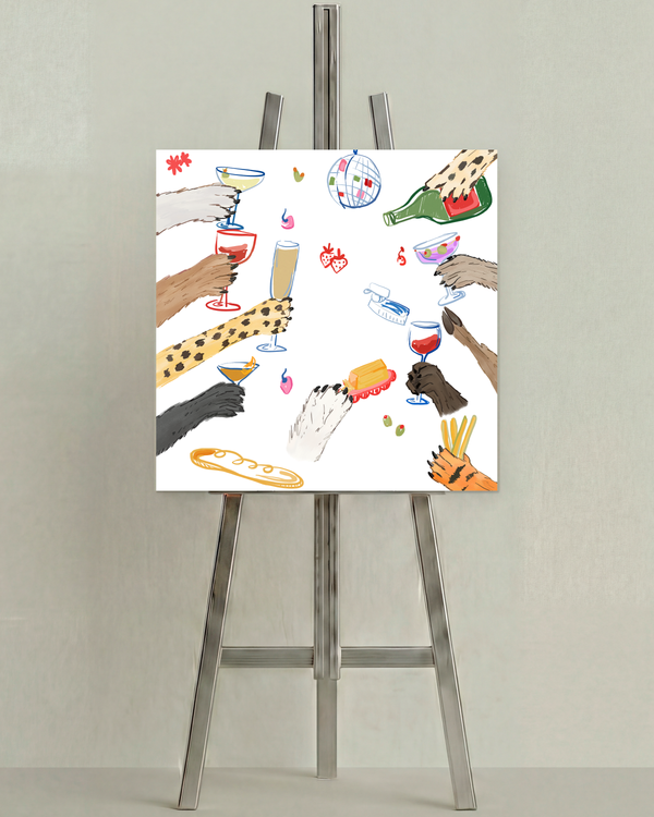 Here's To Us by Aanya Kaur Benipal, open edition print on an easel