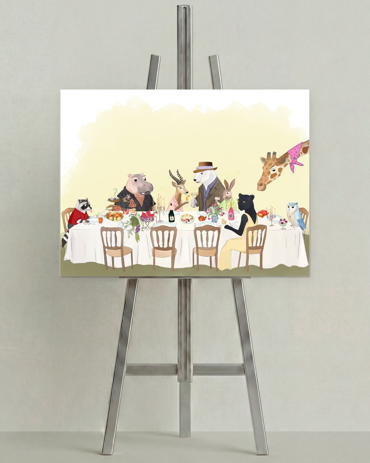 La Cena by Aanya Kaur Benipal, open edition print on an easel