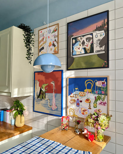 Say Mozzarella by Aanya Kaur Benipal, framed print styled in an interior