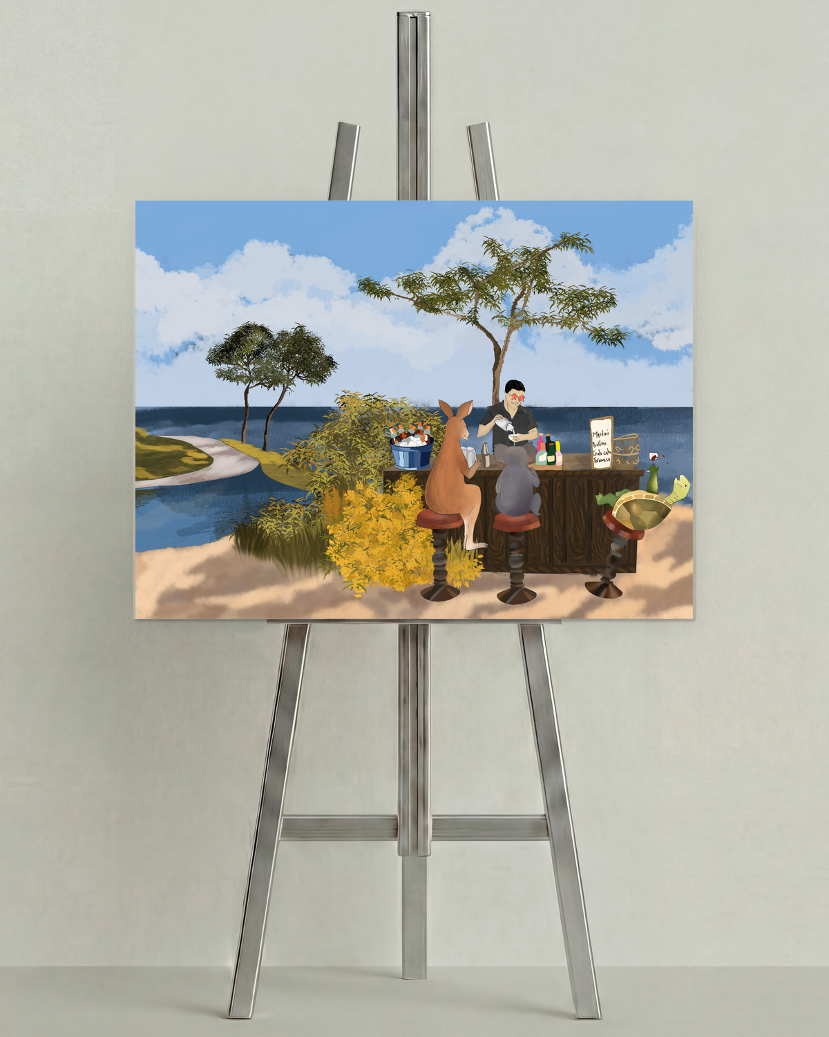 Sea You On The Next Wave by Aanya Kaur Benipal, open edition print on an easel