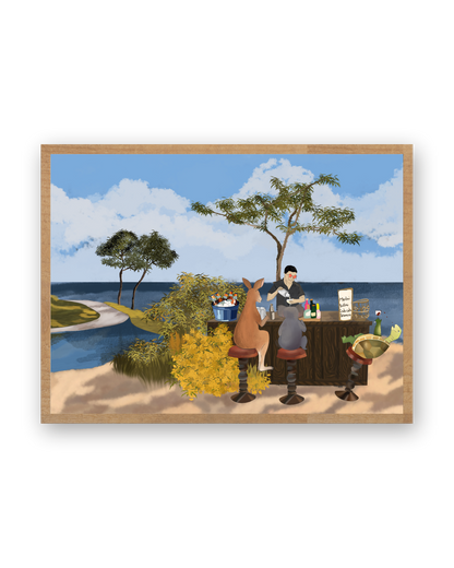 Sea You On The Next Wave by Aanya Kaur Benipal, framed in Warm Oak