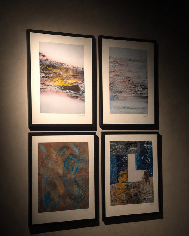 Four abstract prints in a night gallery grid